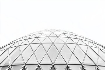 A minimalist style of a building roof and facade, featuring sharp lines and geometric shapes of glass panels against an isolated white background.