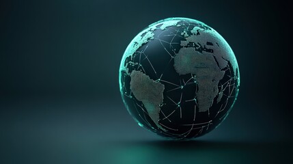Futuristic 3D Model of a Globe with Digital Network Connections Representing Global Communication and Technology Advancements in a Dark Background