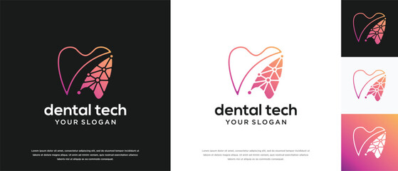 Dental technology logo design template. Dental digital technology logo design vector icon