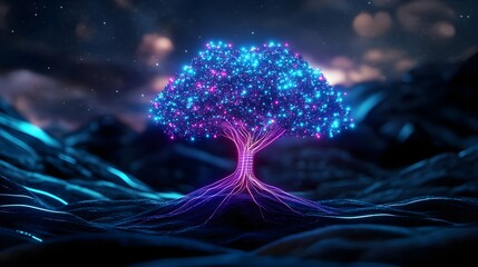 Naklejka premium glowing nebula tree, digital art, sci-fi - abstract art