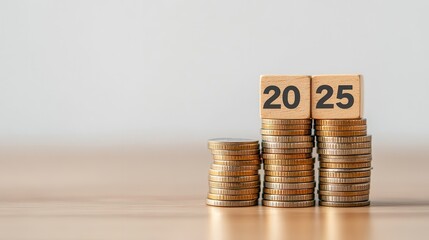 Wooden Cubes and Coins for Financial Growth Concept