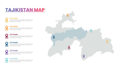 Tajikistan Modern Map Infographic Template, Detailed infographic map of Tajikistan Popular City
