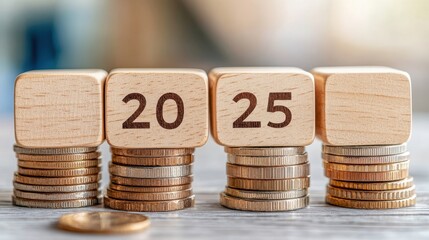 Wooden Cubes with Coins for Financial Concepts