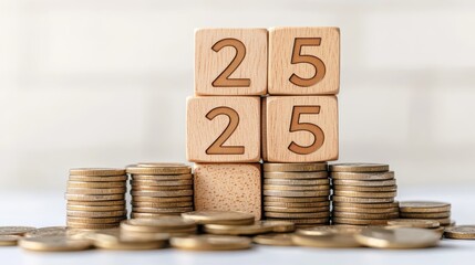 Wooden Cubes with Stacked Coins for Educational Purposes