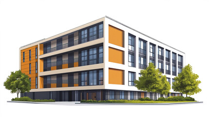 Modern university dormitory building with functional design and vibrant colors