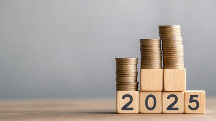 Wooden Blocks and Coins Representing Future Goals