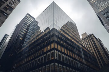 exterior of a magnificent office building in the city, low angle view of tall buildings.