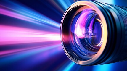 Camera Lens with Light Streaks, Close-Up Photography, Abstract Image of a Camera Lens