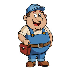 cartoon plumber with a toolbox