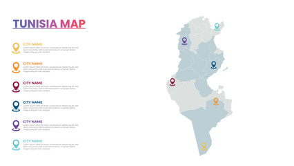 Tunisia Modern Map Infographic Template, Detailed infographic map of Tunisia Popular City