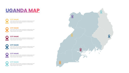 Uganda Modern Map Infographic Template, Detailed infographic map of Uganda Popular City