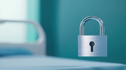 virtual lock hovering over hospital bed symbolizes security