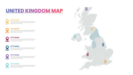 United Kingdom Modern Map Infographic Template, Detailed infographic map of United Kingdom Popular City