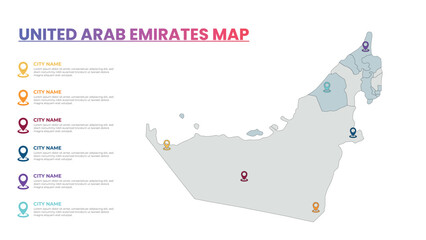 Naklejka premium United Arab Emirates Modern Map Infographic Template, Detailed infographic map of United Arab Emirates Popular City