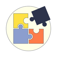 Obraz premium Four colorful puzzle pieces fitting together, symbolizing unity and problem-solving.