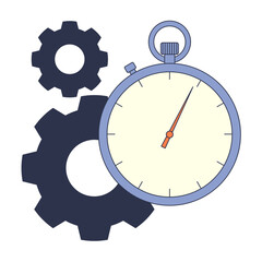 A stopwatch with gears symbolizes precision and efficiency.