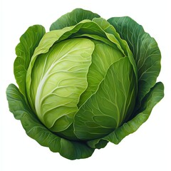 Obraz premium A fresh green cabbage with tightly packed leaves, showcasing its vibrant color and healthy appearance.
