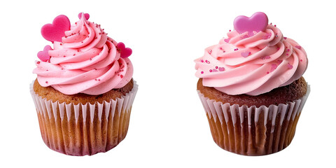 Sweet Pink Cupcake Decorated with Hearts for Valentine's Day