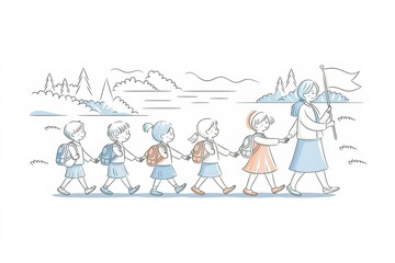 Teacher Leads Students On A Scenic Nature Walk