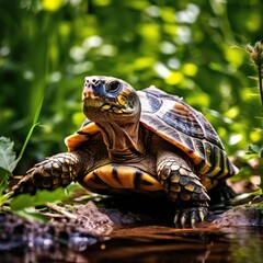 the AI Image Generator, Turtle Posing Near A Reflective Pond