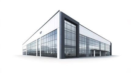 Obraz premium Modern automotive parts factory building with large glass windows
