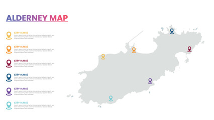 Obraz premium Alderney Modern Map Infographic Template, Detailed infographic map of Alderney Popular City