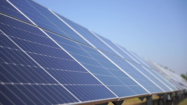 Solar panel(solar cell) follow sun systems, Now at 9 AM. alternative energy to conserve the world is power photovoltaic module for clean electric production to green energy and renewable energy.