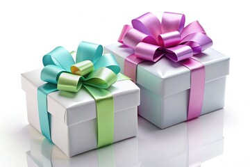 Obraz premium 3D Gift Boxes Open & Closed - Pastel Ribbon Bows - Rule of Thirds