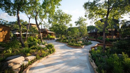 Fototapeta premium Exciting eco-friendly attraction at sustainable theme park nature retreat outdoor adventure family fun