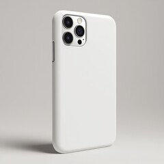 Smartphone with Triple Camera in a blank Minimalistic Protective Case on Neutral Background