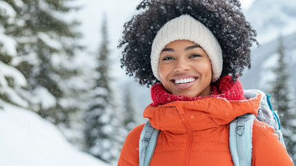Obraz premium Afro woman snowshoeing together in winter at Banff National Park Canada