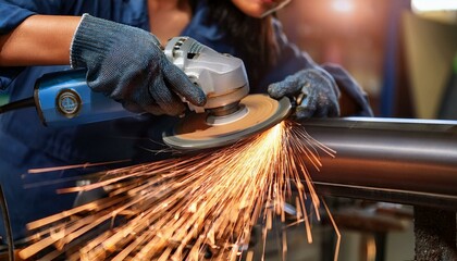 Industrial Grinder: Metalwork Sparks and Dynamic Action