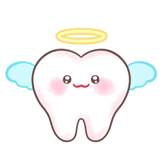 Tooth fairy Tooth with wing dental icon cartoon style isolated hand drawn illustration