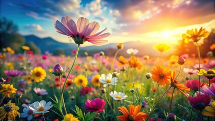 Aerial Watercolor Flowers Spring Summer Manual Composition