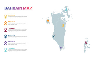 Bahrain Modern Map Infographic Template, Detailed infographic map of Bahrain Popular City
