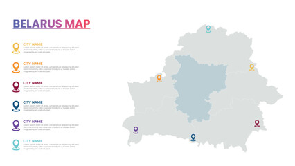 Belarus Modern Map Infographic Template, Detailed infographic map of Belarus Popular City