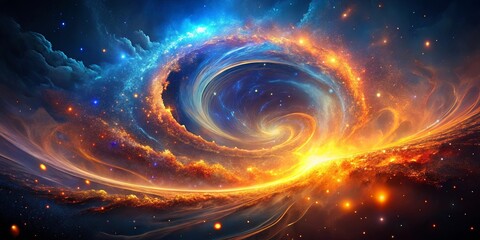 Obraz premium Cosmic Swirl A Celestial Vortex of Fiery Orange and Icy Blue Nebulae