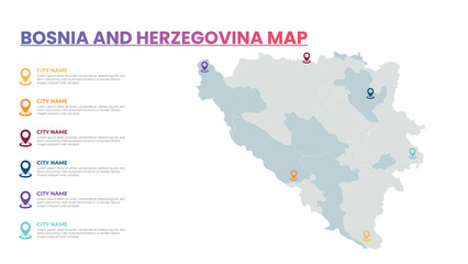 Bosnia and Herzegovina Modern Map Infographic Template, Detailed infographic map of Bosnia and Herzegovina Popular City