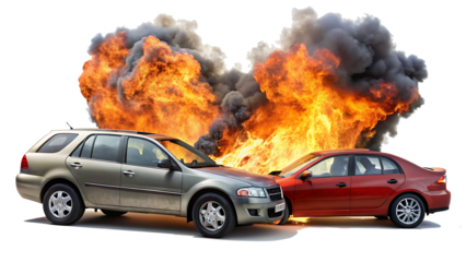 two cars accident crash on white background PNG.AI GENERATED
