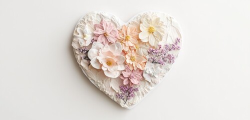 Simple heart sticker with delicate pastel floral details, pink and lilac accents on a white base.