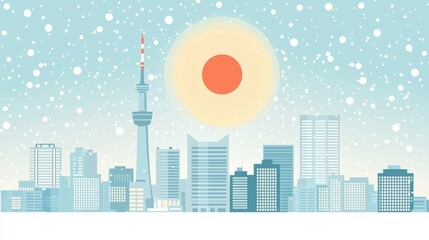 Fototapeta premium Japan Cityscape New Year Lights - Festive Flag Glow