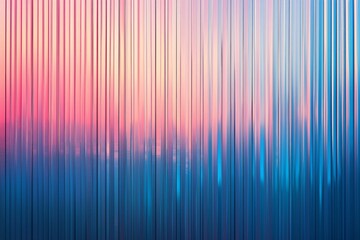 A vertical gradient of blue to pink, from left to right, set against the backdrop of an office building's glass facade at sunset. 