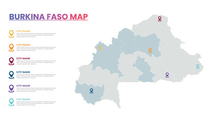 Burkina Faso Modern Map Infographic Template, Detailed infographic map of Burkina Faso Popular City