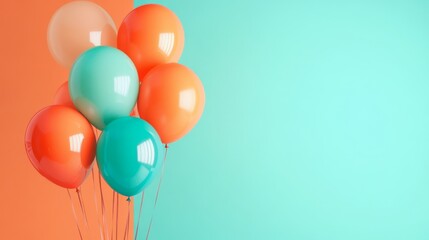 Vibrant coral, orange, and turquoise balloons rising in the air - modern birthday wallpaper for celebrations and festive events