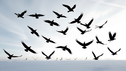 A large flock of birds in the sky
