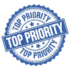 Obraz premium TOP PRIORITY text on blue round stamp sign
