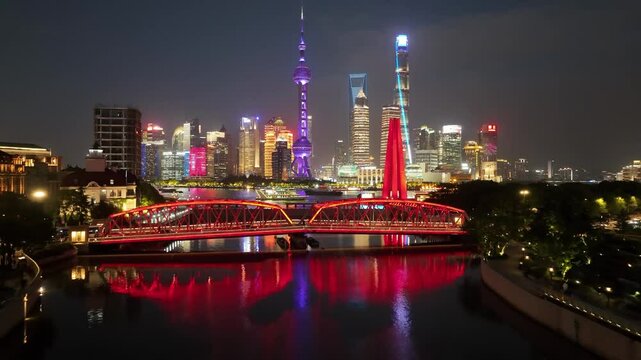Shanghai Waitan bridge at night approaching