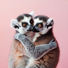 Fototapeta premium lemur in love. on a plain colored background. bright photo. vivid emotions 