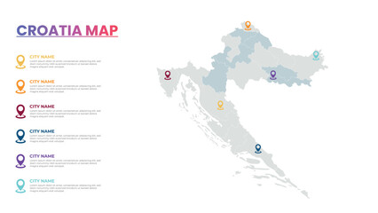 Naklejka premium Croatia Modern Map Infographic Template, Detailed infographic map of Croatia Popular City