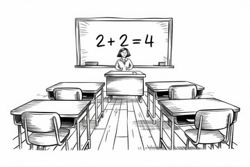 Teacher In Classroom Showing Simple Math Equation